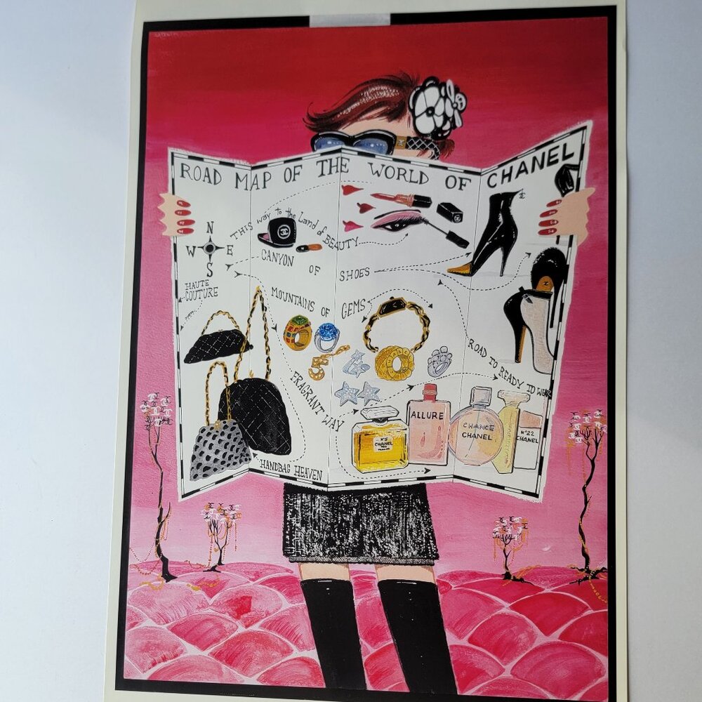 Vintage CHANEL Poster Road Map of the World of CHANEL 12" x 18" Karl Lagerfeld